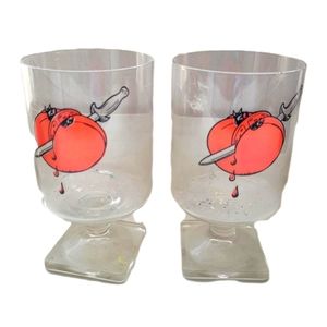 🍅 Vintage - Mid Century Tomato Pedestal Glass Barware